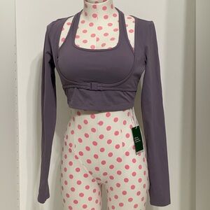 🆕 Halara Softlyzero Halter Thumb Hole Long Sleeve Cropped Top, tulip purple Med